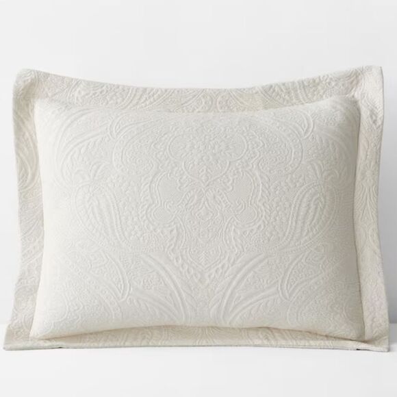 New Lot The Company Store Hillcrest Cotton Matelassé Shams - King x2 - Ivory - Picture 1 of 8